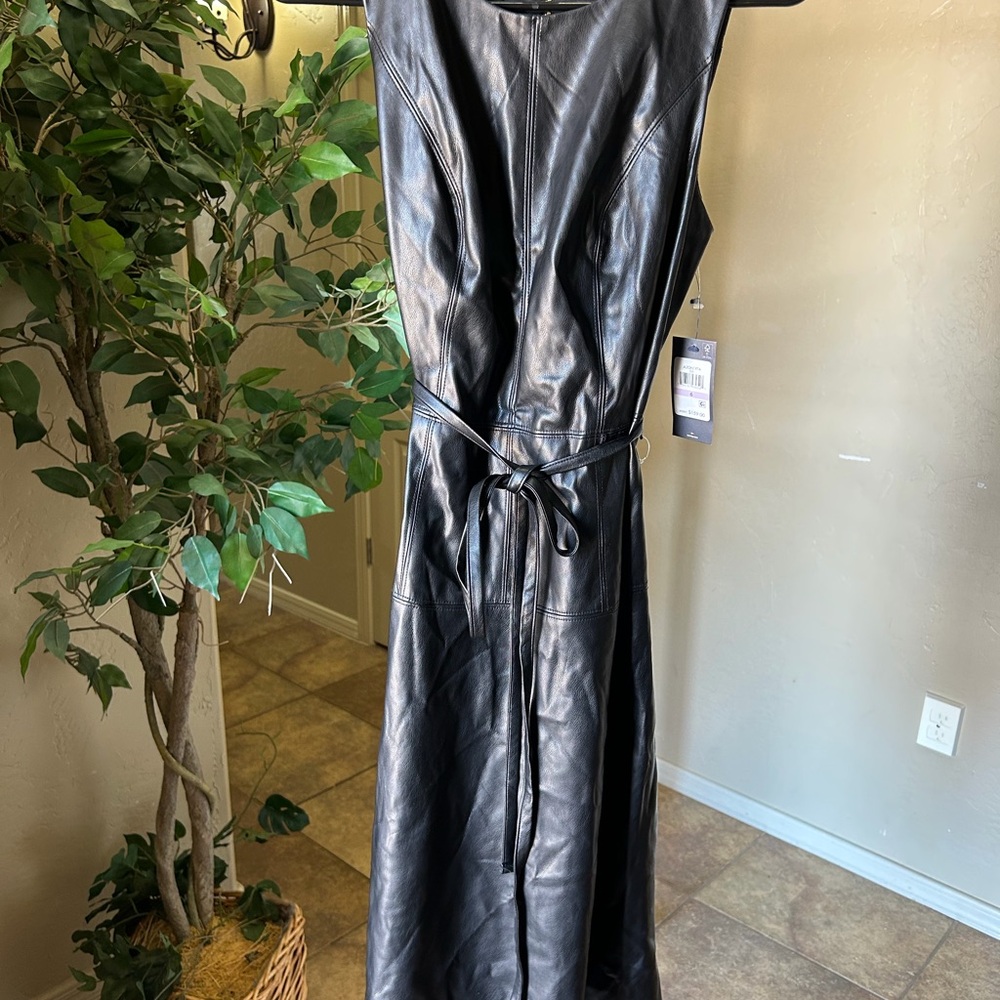 Tommy Hilfiger Black Leather Midi Dress